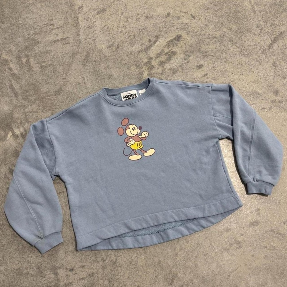 Disney Mickey Mouse Blue Cropped Sweatshirt Yellow Graphic Size M